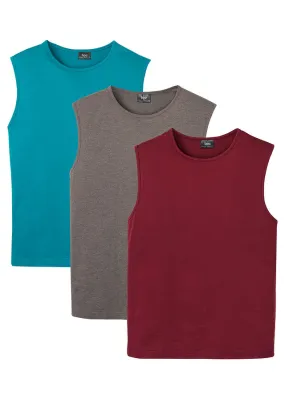 Camiseta de tirantes (3 unidades) Turquesa cobalto + rojo rododendro + antracita jaspeado